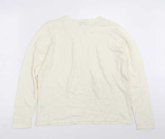 FAY LOUISE Womens Ivory Boat Neck Acrylic Pullover Jumper Size M