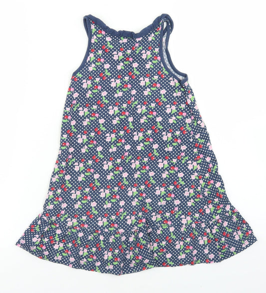 H&M Girls Blue Floral Cotton Trapeze & Swing Size 5-6 Years Crew Neck