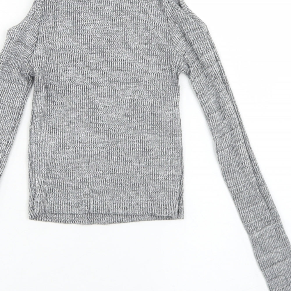 Miss E-vie Girls Grey Cotton Cropped T-Shirt Size 7-8 Years Crew Neck - Cold Shoulder
