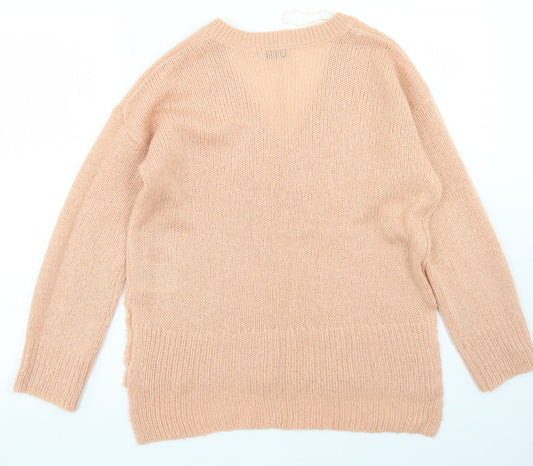 Brave Soul Womens Pink V-Neck Acrylic Pullover Jumper Size XS