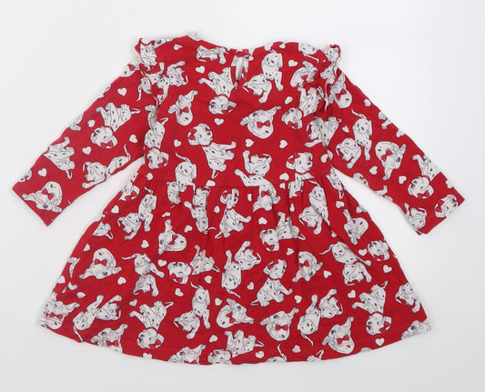 Matalan Girls Red Geometric Cotton A-Line Size 12-18 Months Crew Neck Pullover - 101 Dalmatians