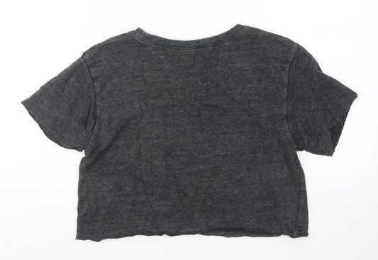 FOREVER 21 Womens Grey Cotton Cropped T-Shirt Size S Round Neck