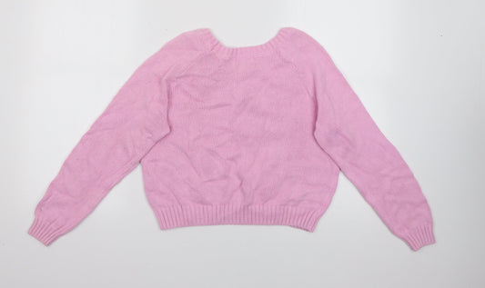 H&M Girls Pink Round Neck Cotton Pullover Jumper Size 13-14 Years