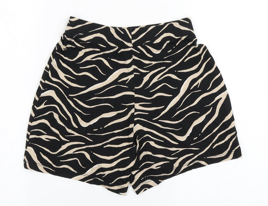 Peacocks Womens Black Animal Print Viscose Sailor Shorts Size 8 Regular Pull On