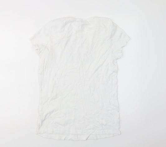 Neun Monate Womens White Cotton Basic T-Shirt Size 14 Crew Neck - Mom