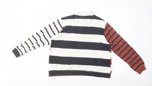 NEXT Womens White Striped Cotton Henley Sweatshirt Size 12 Button