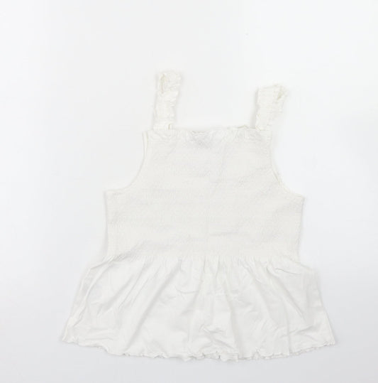 Jeff & Co Girls White Cotton Basic Tank Size 9-10 Years Square Neck