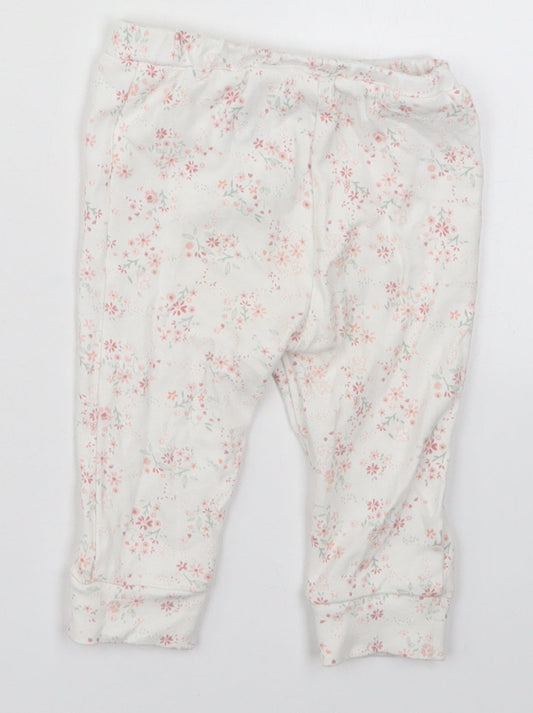 mamas & papas Girls White Floral Cotton Sweatpants Trousers Size 6-9 Months - Pyjama Pants