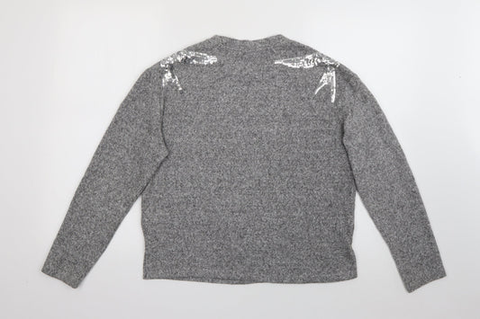 H&M Womens Grey Crew Neck Polyester Pullover Jumper Size XS