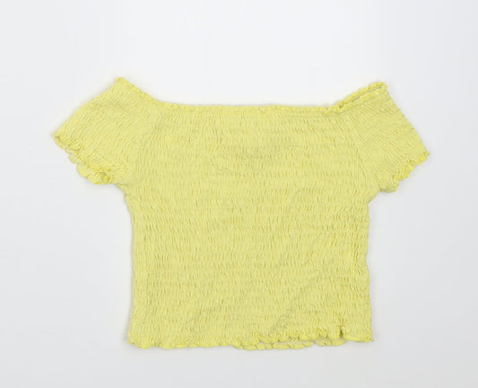 River Island Girls Yellow Viscose Cropped T-Shirt Size 5-6 Years Off the Shoulder Pullover