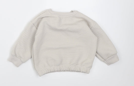 George Boys White Striped Polyester Pullover Jumper Size 12-18 Months Button