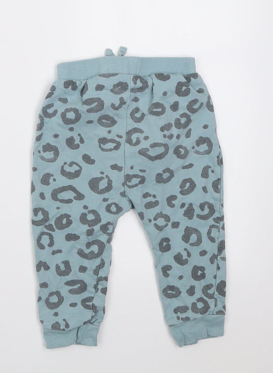 George Girls Blue Animal Print Cotton Jogger Trousers Size 12-18 Months Tie