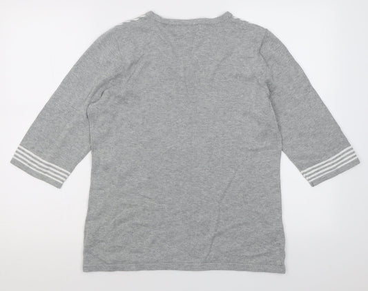 collection l Womens Grey V-Neck Striped Cotton Pullover Jumper Size 14