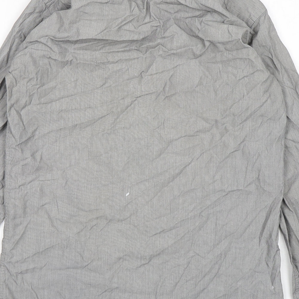 Dunnes Stores Mens Grey Striped Cotton Dress Shirt Size 15 Collared Button