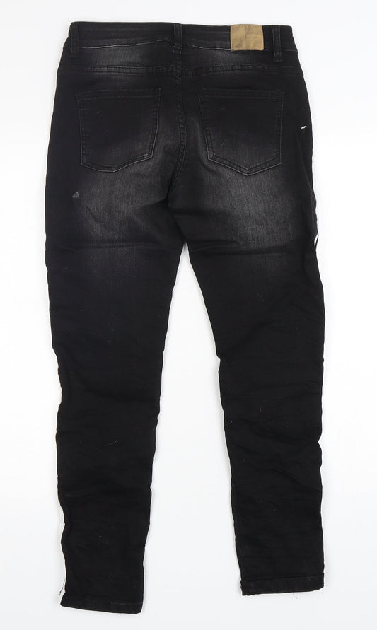 Hand Work denim Womens Black Cotton Skinny Jeans Size 30 in L28 in Regular Button