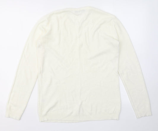 VIDA VI Womens White Round Neck Acrylic Pullover Jumper Size M