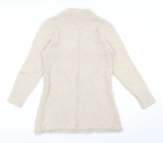 Quiz Womens Beige Round Neck Polyester Pullover Jumper Size S