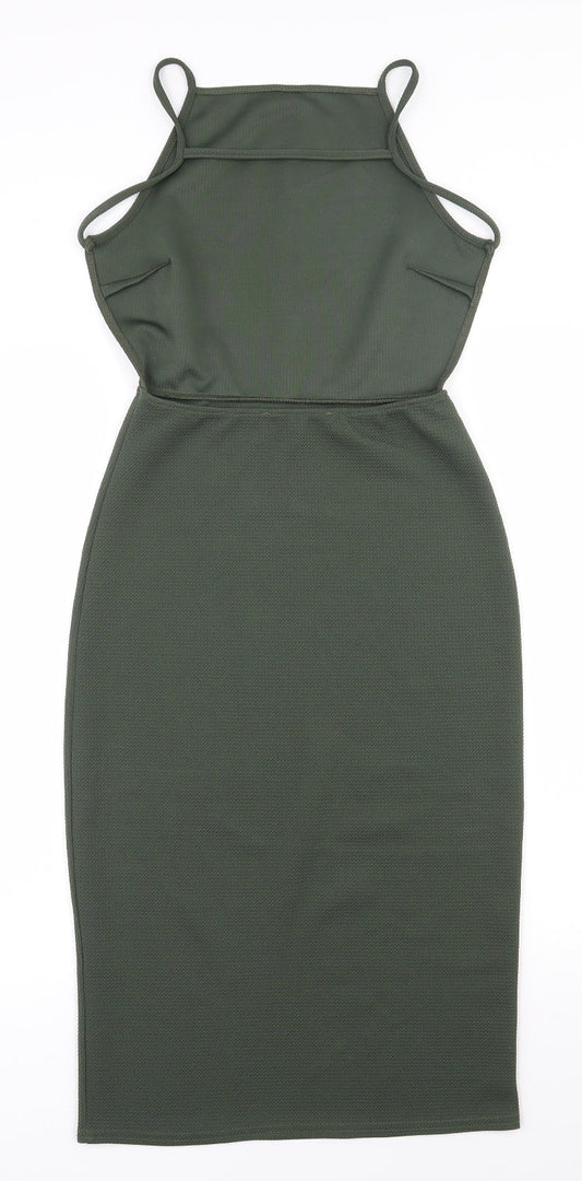 Oh My Love Womens Green Polyester Bodycon Size S Square Neck Pullover - Open back