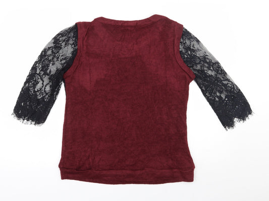Vegas Womens Red Round Neck Acrylic Pullover Jumper Size S - Lace sleeves