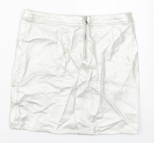 New Look Girls Silver Polyurethane Mini Skirt Size 13 Years Regular Zip