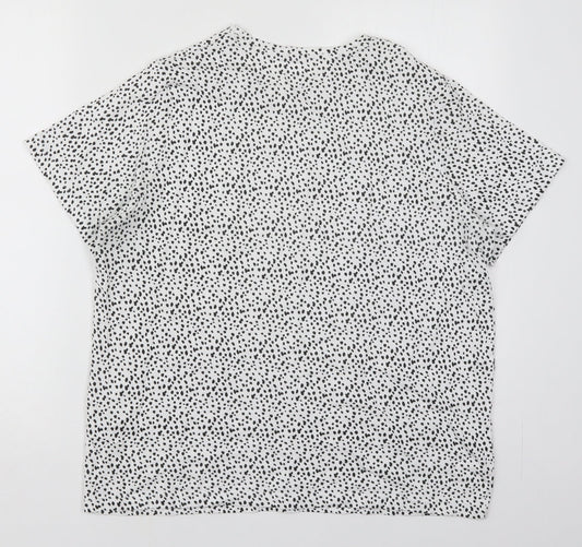 Dunnes Womens White Cotton Basic T-Shirt Size XL Crew Neck - Spotted
