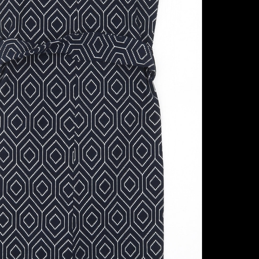 NEXT Womens Blue Geometric Polyester Pencil Dress Size 8 Square Neck Pullover