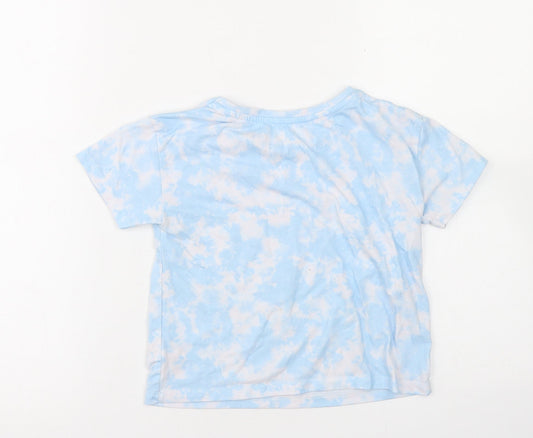 Dunnes Stores Girls Blue Polyester Cropped T-Shirt Size 6-7 Years Crew Neck - Tie Dye