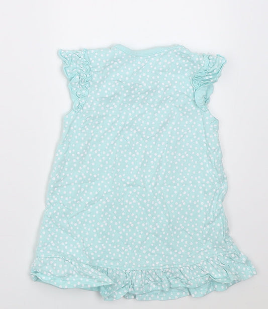 George Girls Blue Polka Dot Cotton A-Line Size 12-18 Months Crew Neck Button - minnie mouse