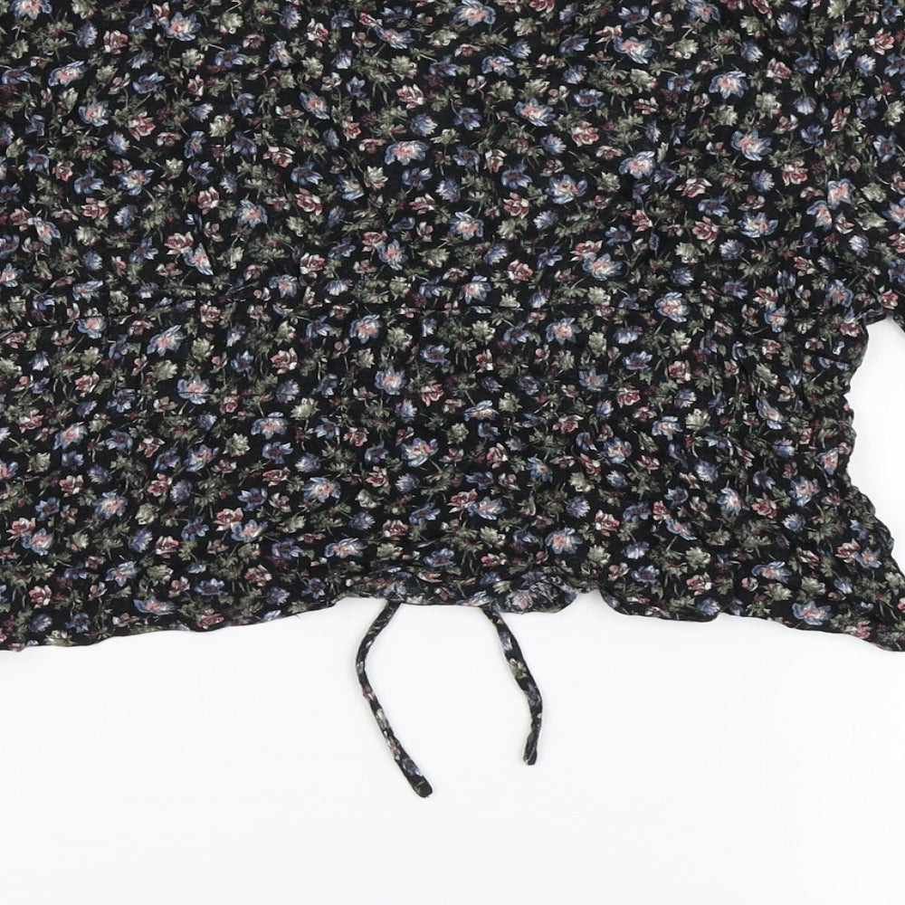 Aeropostale Womens Black Floral Cotton Cropped Blouse Size S V-Neck