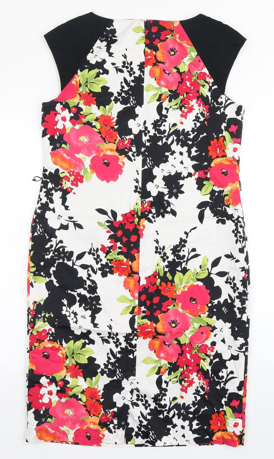 Precis Womens Black Floral Cotton Shift Size 12 Round Neck Zip