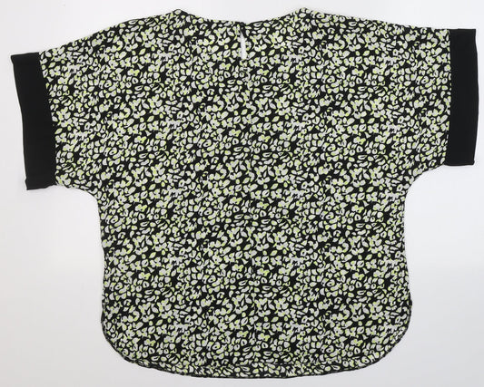 Dunnes Stores Womens Black Geometric Polyester Jersey Blouse Size M Round Neck