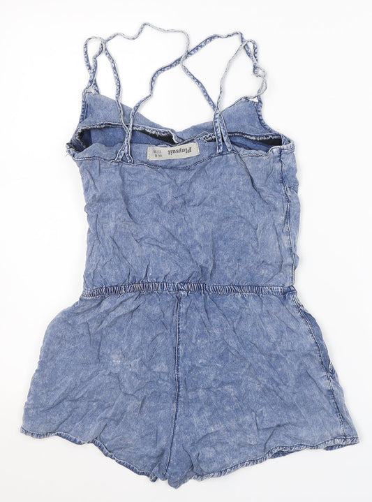 New Look Womens Blue Viscose Playsuit One-Piece Size 6 L3 in Zip