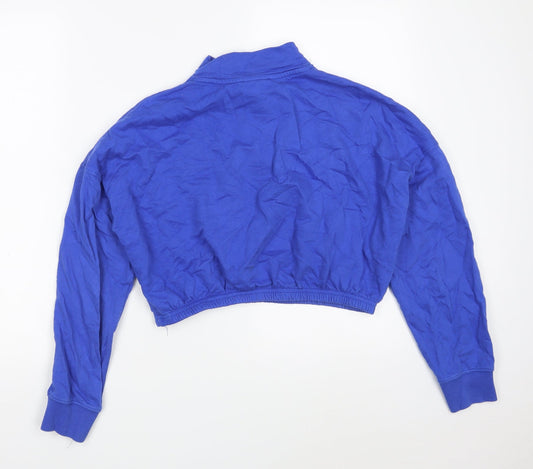 New Look Womens Blue Cotton Pullover Sweatshirt Size S Zip - Cropped