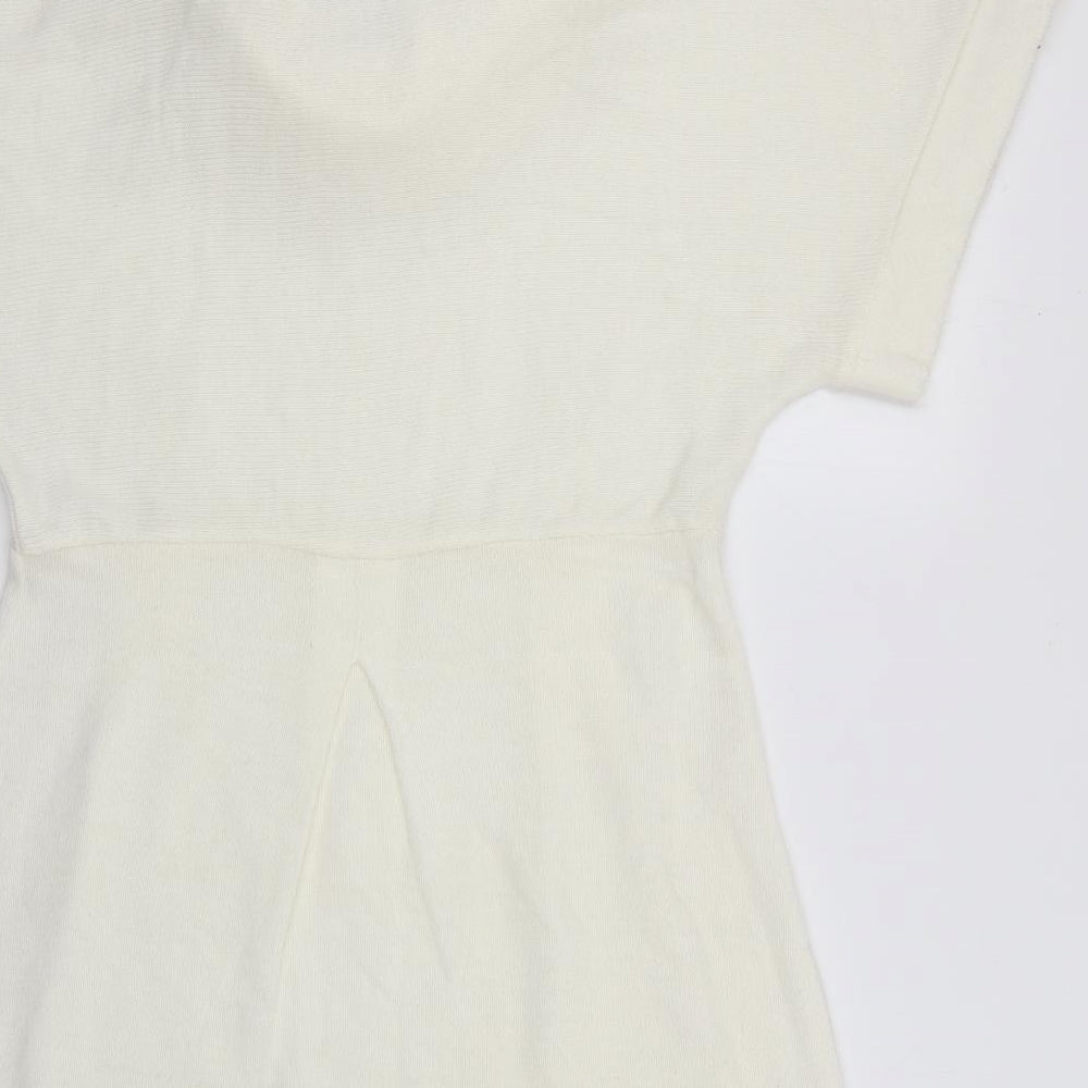 Lemssy Womens Ivory Acrylic A-Line Size M Roll Neck