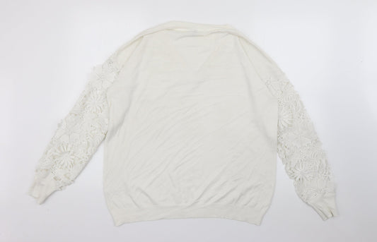 Capsule Womens White V-Neck Viscose Pullover Jumper Size 16 - Lace