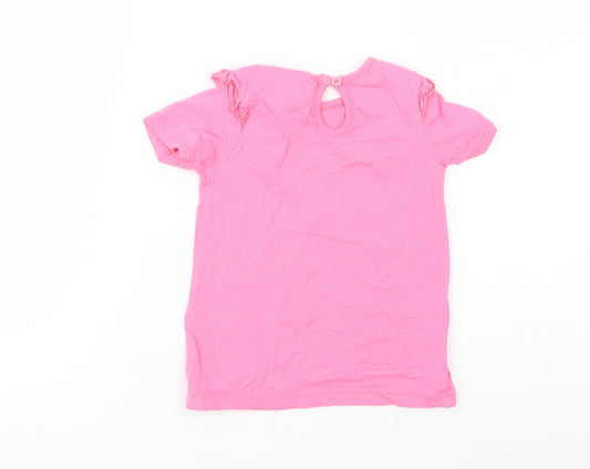 Dunnes Stores Girls Pink Cotton Basic T-Shirt Size 2-3 Years Crew Neck Button