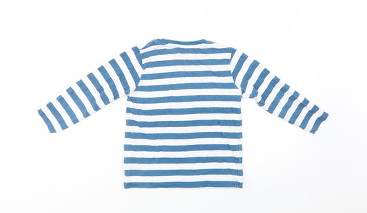 Cool Club Boys Blue Striped Cotton Basic T-Shirt Size 4 Years Crew Neck Pullover - Food, Relax