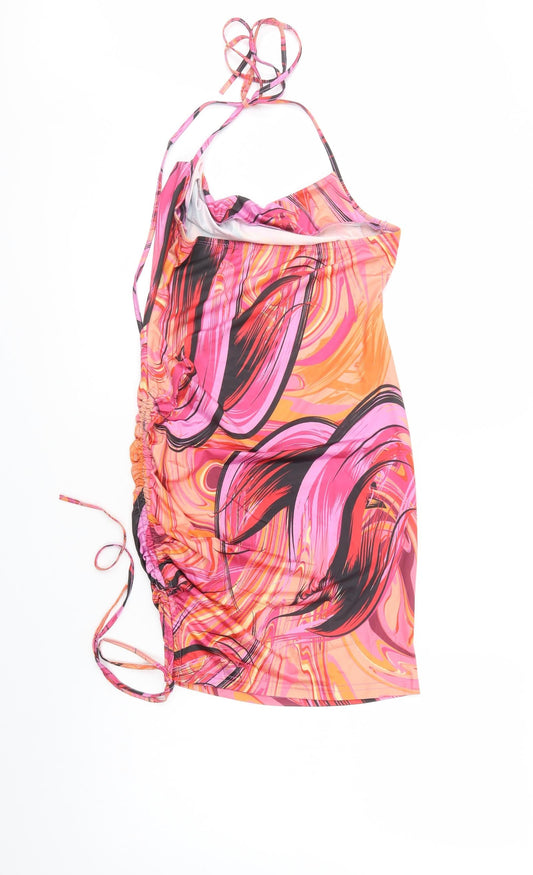 SheIn Womens Pink Geometric Polyester Mini Size S Cowl Neck Tie