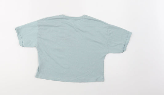 George Girls Green Cotton Cropped T-Shirt Size 10-11 Years Crew Neck Pullover - Palm Tree & Sun