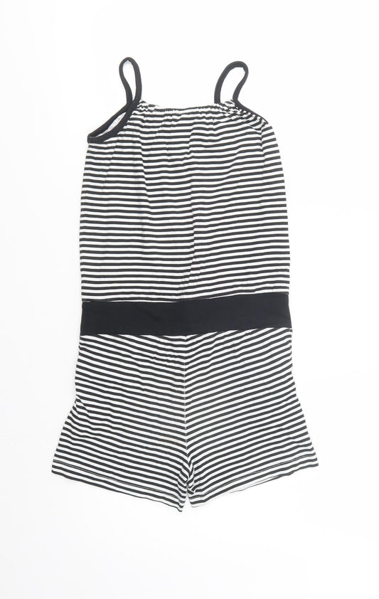 name it Girls Black Striped Cotton Playsuit One-Piece Size 10-11 Years Drawstring