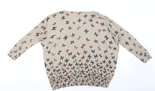 Mela Loves London Womens Beige Crew Neck Geometric Polyamide Pullover Jumper Size M - Butterfly Print