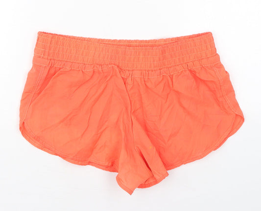 Preworn Womens Orange Polyester Athletic Shorts Size 30 in Regular Drawstring - Full Moon Party Mushroom