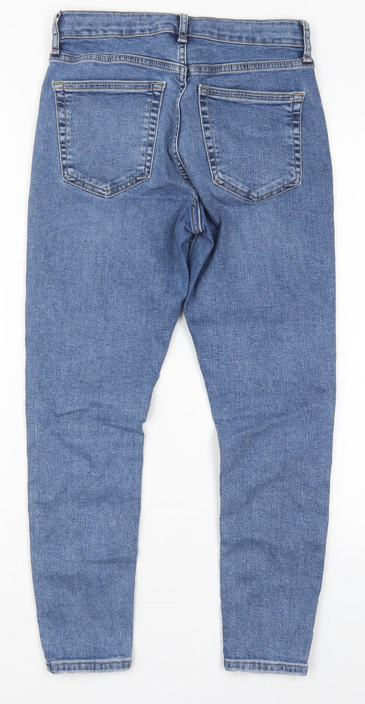 Topshop Womens Blue Cotton Skinny Jeans Size 28 in L25 in Regular Button - Distressed Hem