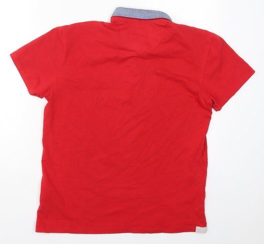 Ottomoda Mens Red Cotton Polo Size L Collared Pullover