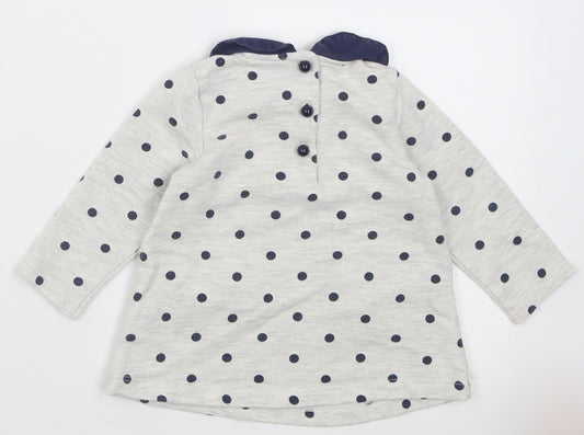 Lily Wicket Girls Grey Polka Dot Cotton Basic Casual Size 3-6 Months Collared Button
