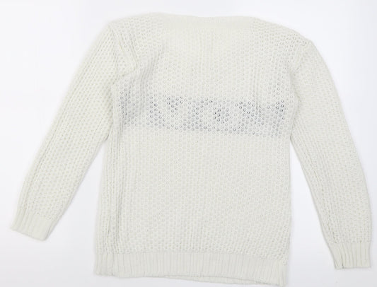 Preworn Womens White Crew Neck Acrylic Pullover Jumper Size S - Love