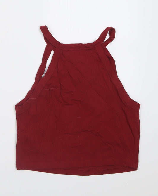 Miss Selfridge Womens Red Cotton Cropped Tank Size 10 Square Neck