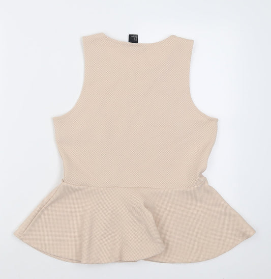 H&M Womens Beige Polyacrylate Fibre Tunic Tank Size S Crew Neck