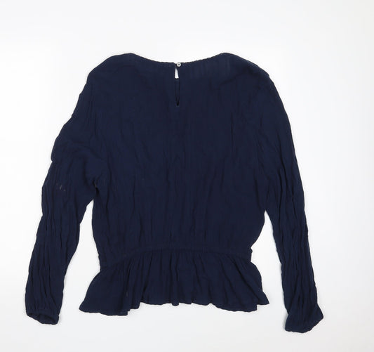 Marks and Spencer Womens Blue Viscose Basic Blouse Size 12 Boat Neck