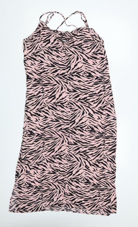 Warehouse Womens Pink Animal Print Viscose A-Line Size 10 V-Neck